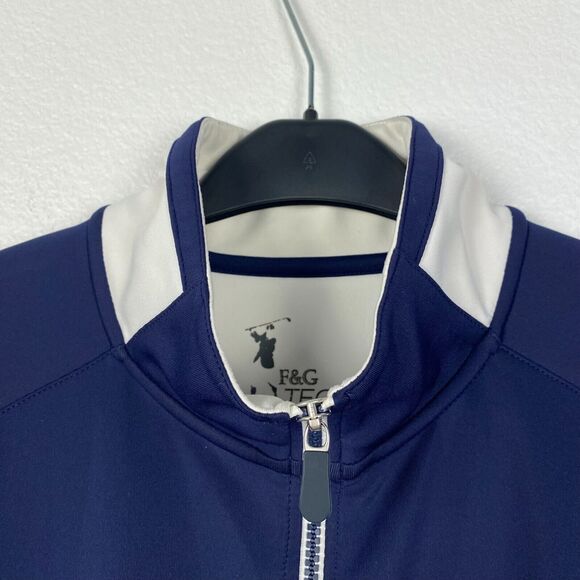 F&G Tech Golf Jacket Sweater Full Zip‎ Size M Blue White Pockets Logo - Picture 4 of 15
